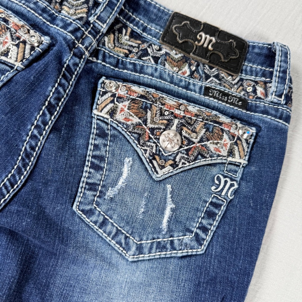 Miss Me Chloe Bootcut Jeans Size 26 28x33 Dark Wash Embroidered Pocket Flap